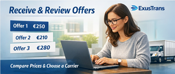 Soukromá osoba prochází přepravní nabídky od dopravců na platformě ExusTrans